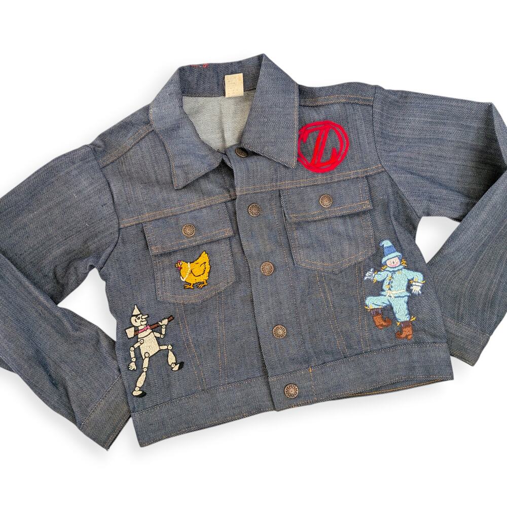 Vintage Girls Sz 8 Jean Jacket ~ Hand embroidered Wizard of Oz characters